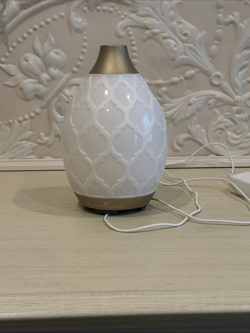 Young Living White & Gold Patterned Ultrasonic Diffuser